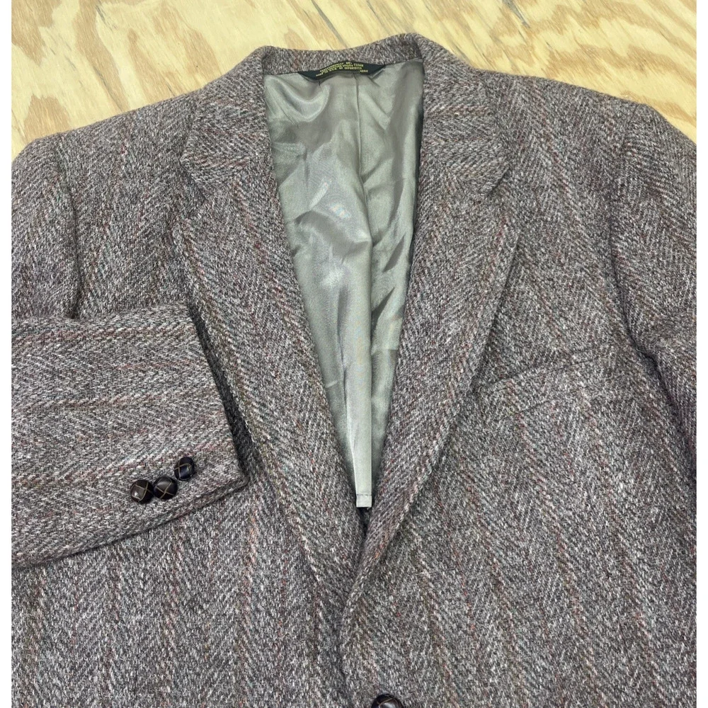 Harris Tweed Mens Herringbone Blazer Jacket 44R Pure Scottish Wool Unstructured